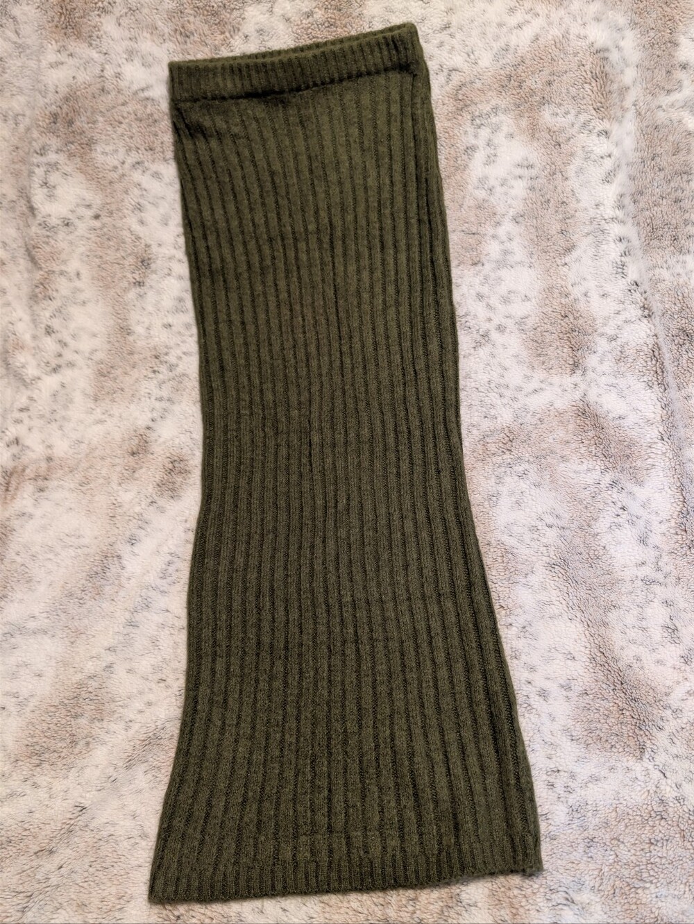 Boohoo Forest Green Rib Knit Column Maxi Skirt Wool Blend Minimalist Size M